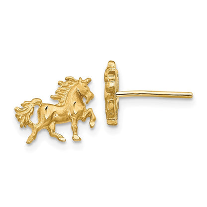 14K Gelbgold Satiniert Diamantiert Einhorn Ohrstecker