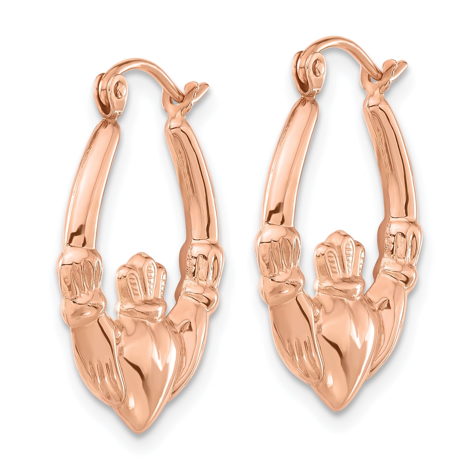 14K Roségold Poliert Claddagh Creolen