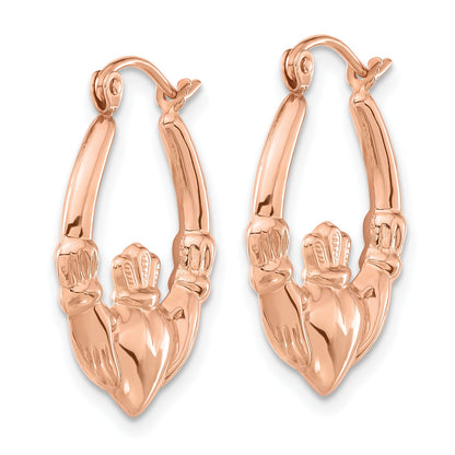 14K Roségold Poliert Claddagh Creolen