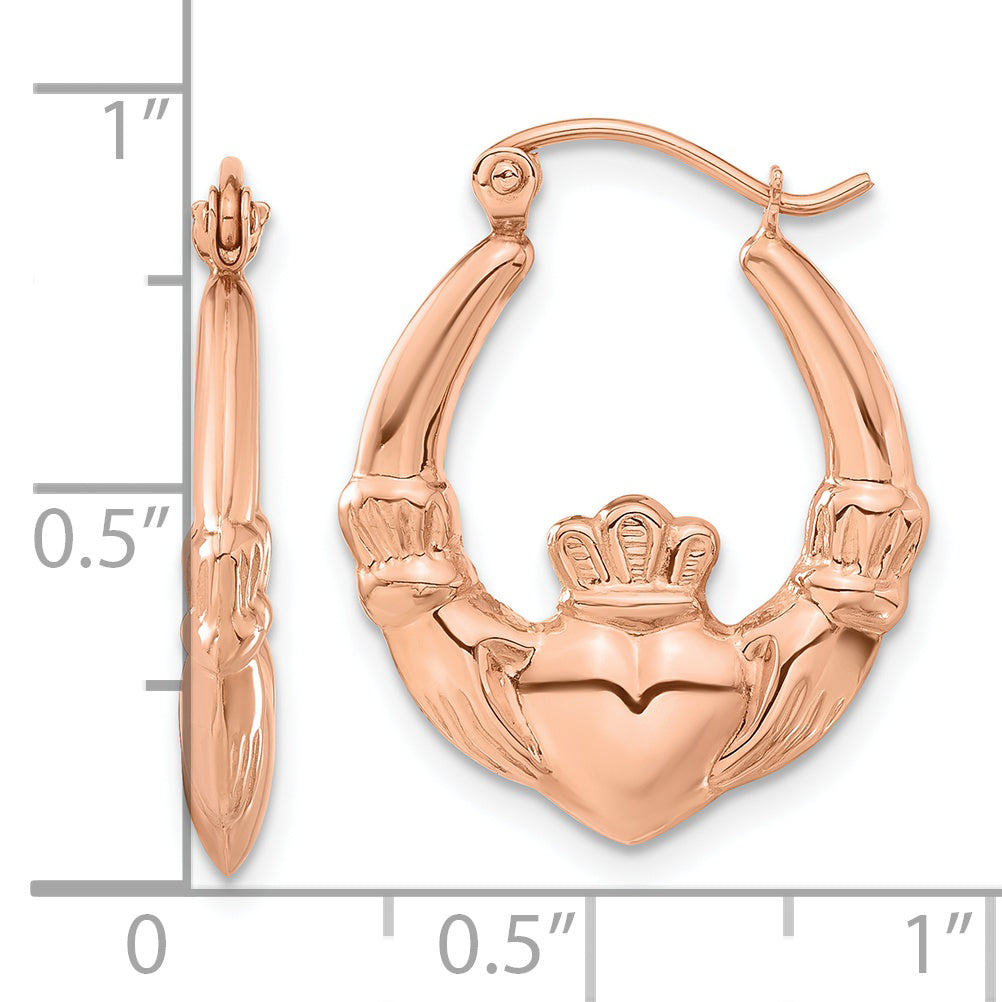 14K Roségold Poliert Claddagh Creolen