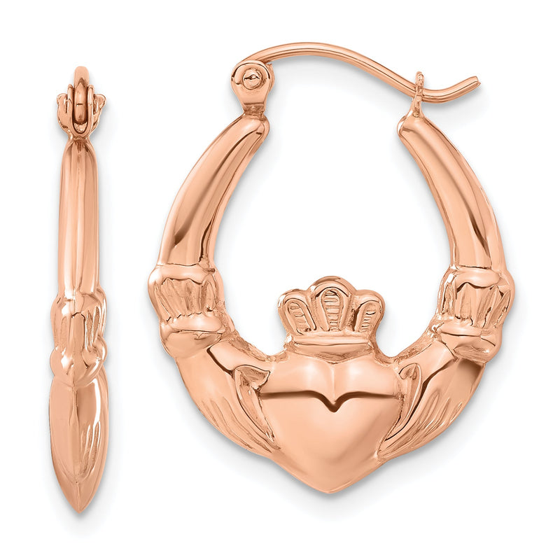 14K Roségold Poliert Claddagh Creolen