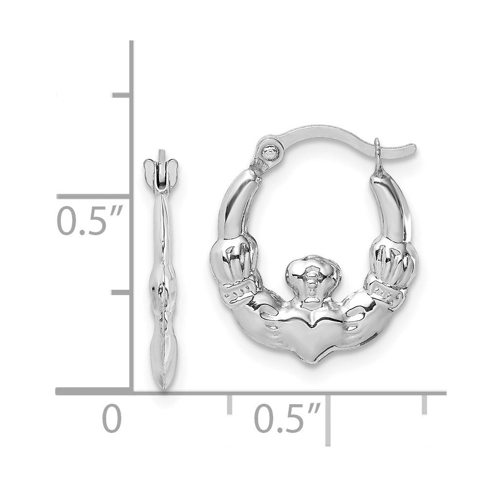 14K Weißgold Claddagh Creolen