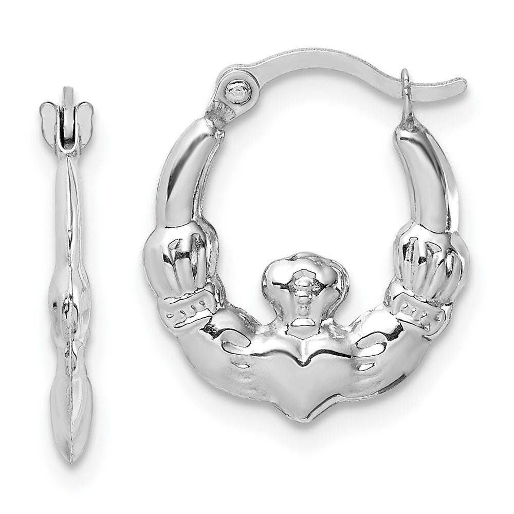 14K Weißgold Claddagh Creolen