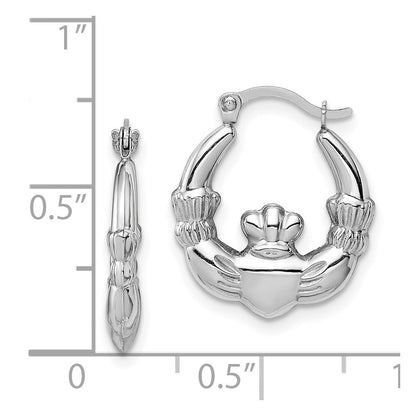 14K Weißgold Claddagh Creolen