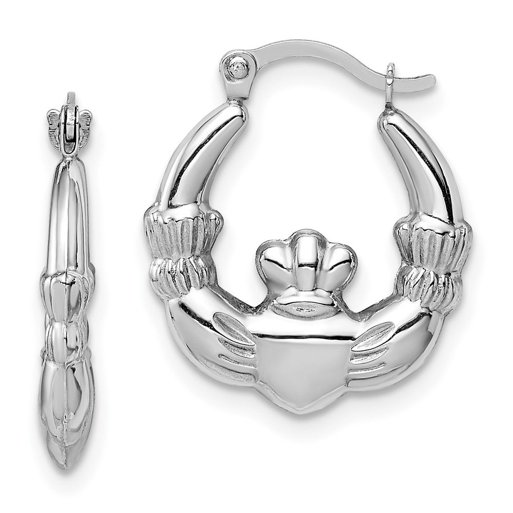 14K Weißgold Claddagh Creolen
