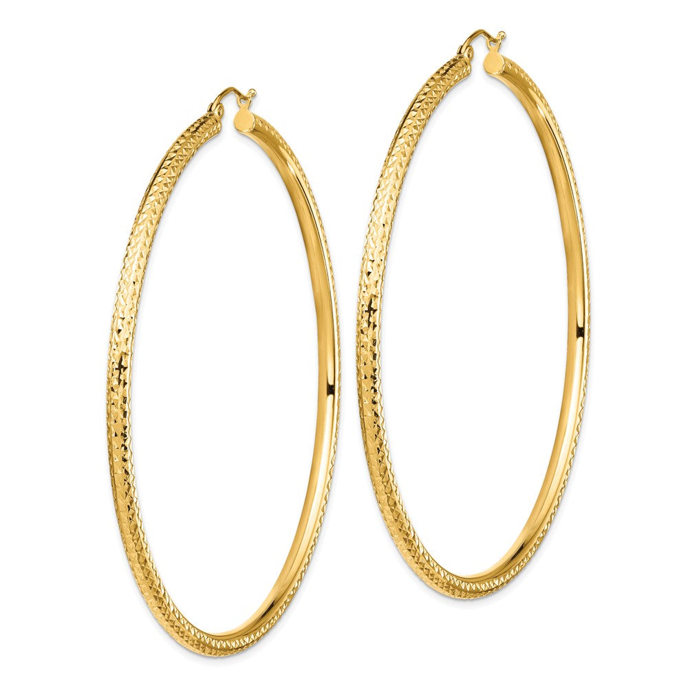 14K Gelbgold Leicht 3mm Diamantiert Creolen