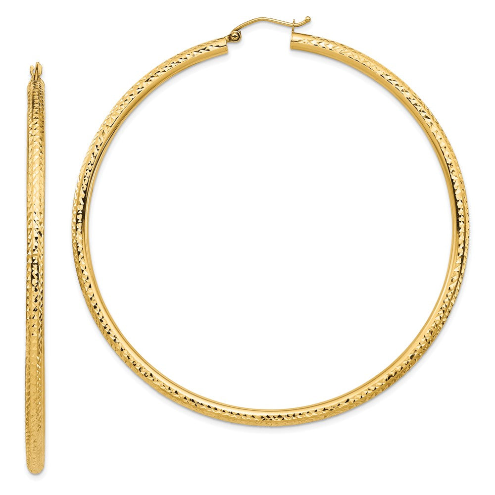 14K Gelbgold Leicht 3mm Diamantiert Creolen