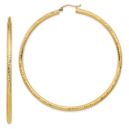 14K Gelbgold Leicht 3mm Diamantiert Creolen