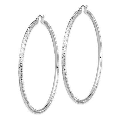 14K Weißgold Leicht 3mm Diamantiert Creolen
