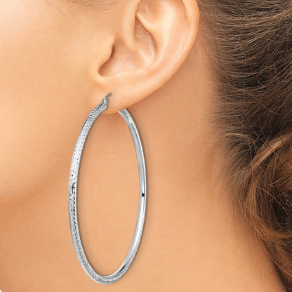 14K Weißgold Leicht 3mm Diamantiert Creolen