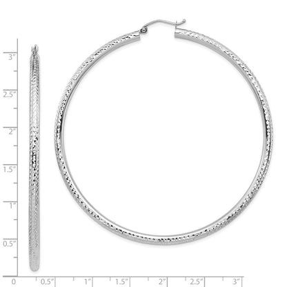14K Weißgold Leicht 3mm Diamantiert Creolen