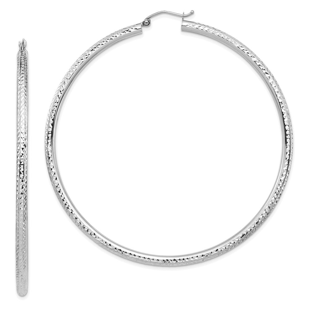 14K Weißgold Leicht 3mm Diamantiert Creolen