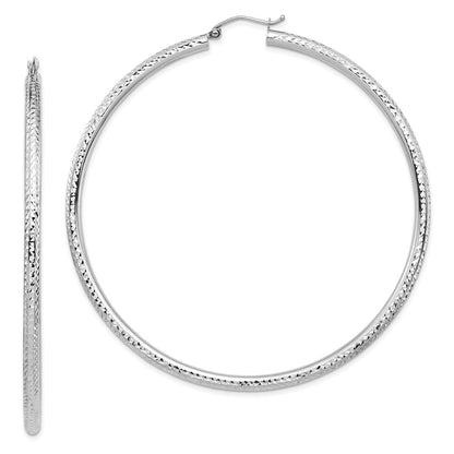 14K Weißgold Leicht 3mm Diamantiert Creolen