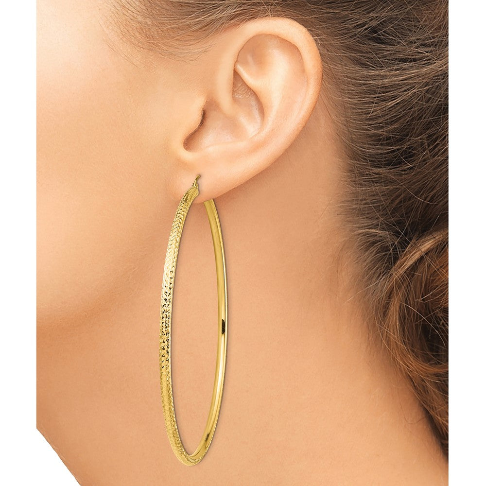 14K Gelbgold Leicht 3mm Diamantiert Creolen