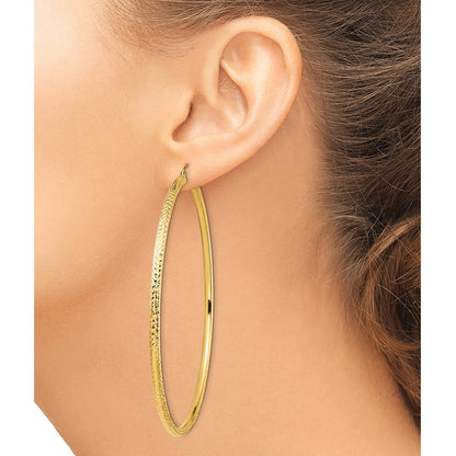 14K Gelbgold Leicht 3mm Diamantiert Creolen