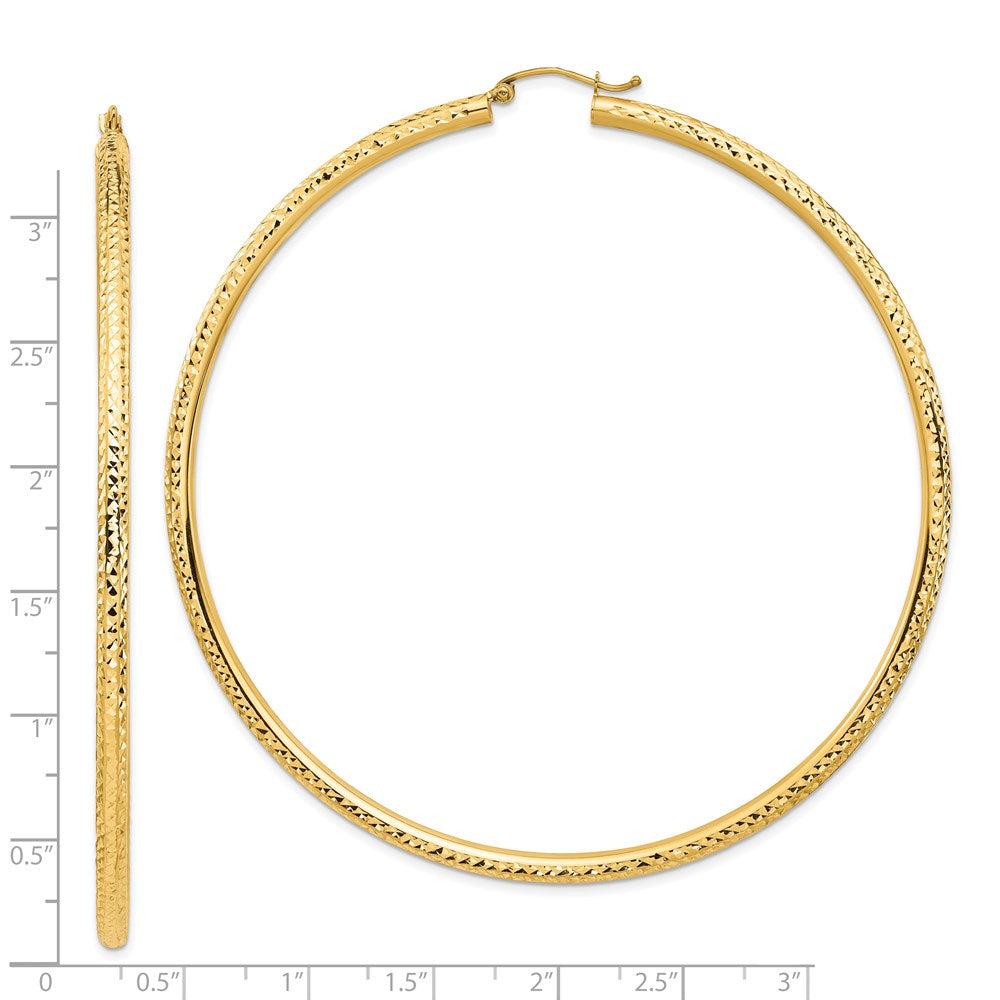 14K Gelbgold Leicht 3mm Diamantiert Creolen