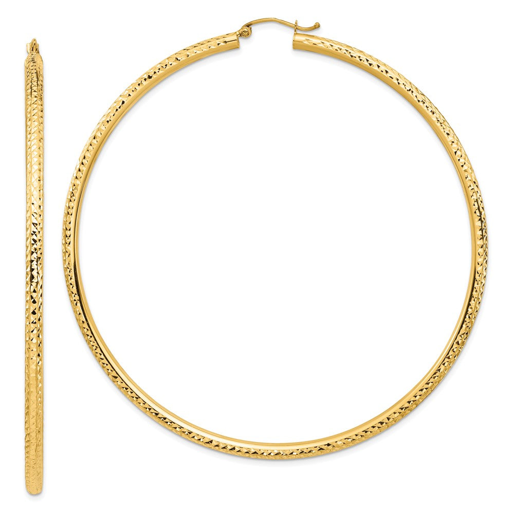 14K Gelbgold Leicht 3mm Diamantiert Creolen