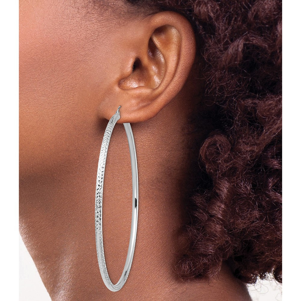 14K Weißgold Leicht 3mm Diamantiert Creolen