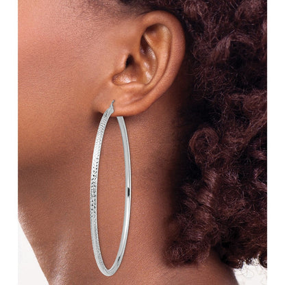 14K Weißgold Leicht 3mm Diamantiert Creolen