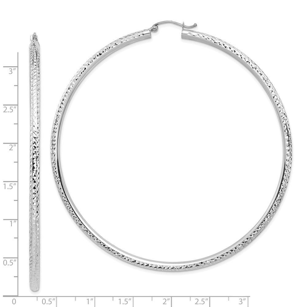 14K Weißgold Leicht 3mm Diamantiert Creolen