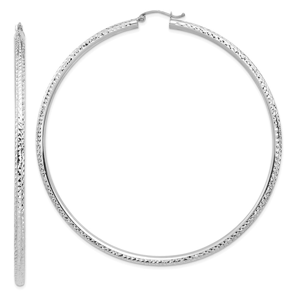 14K Weißgold Leicht 3mm Diamantiert Creolen