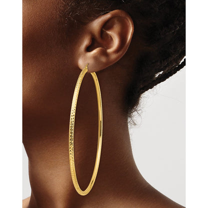 14K Gelbgold Leicht 3mm Diamantiert Creolen