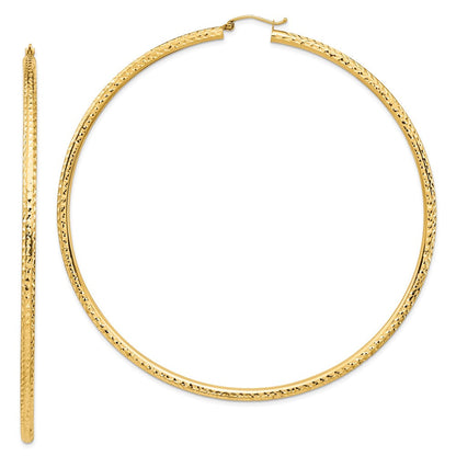 14K Gelbgold Leicht 3mm Diamantiert Creolen