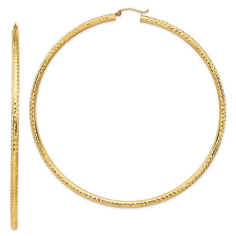 14K Gelbgold Leicht 3mm Diamantiert Creolen