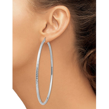 14K Weißgold Leicht 3mm Diamantiert Creolen