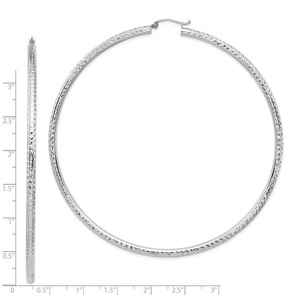 14K Weißgold Leicht 3mm Diamantiert Creolen