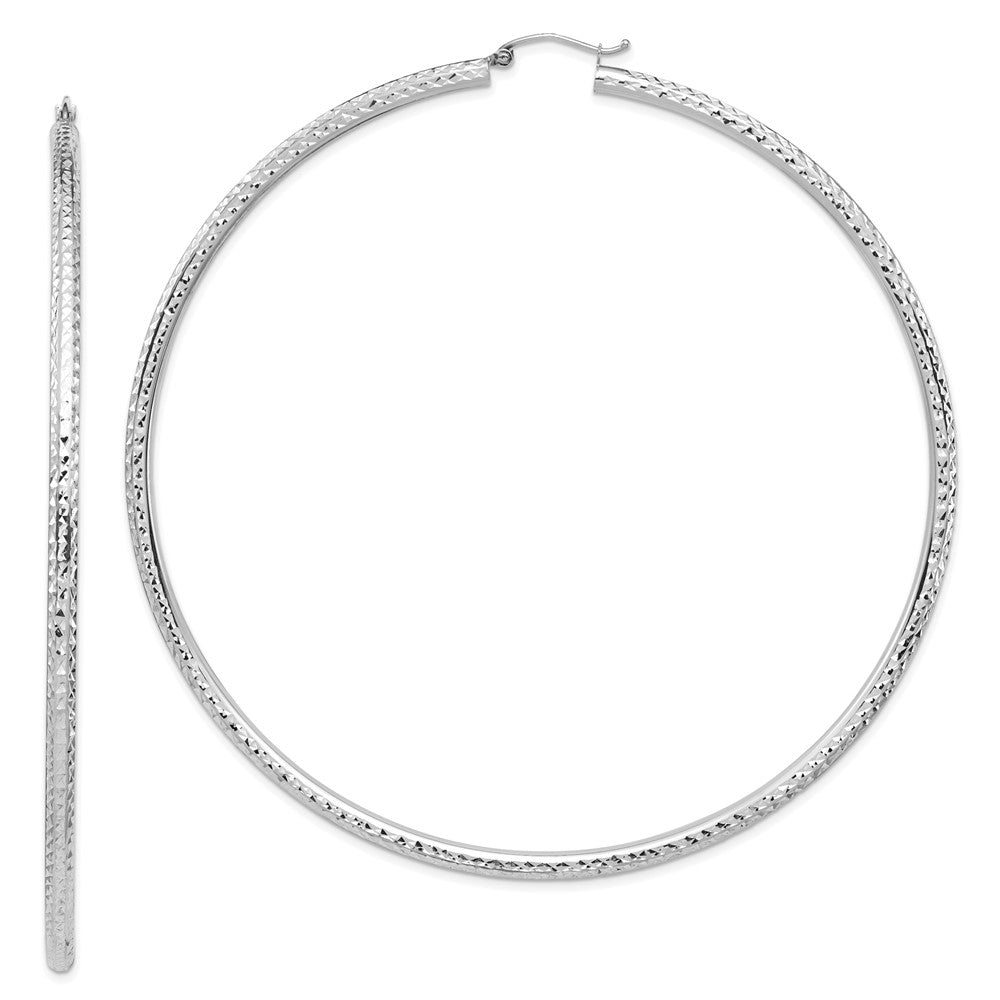 14K Weißgold Leicht 3mm Diamantiert Creolen