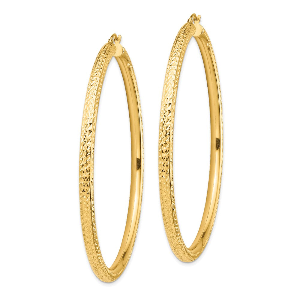 14K Gelbgold Diamantiert 4x70mm Leicht Rund Röhre Creolen