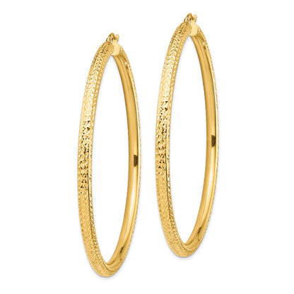 14K Gelbgold Diamantiert 4x70mm Leicht Rund Röhre Creolen