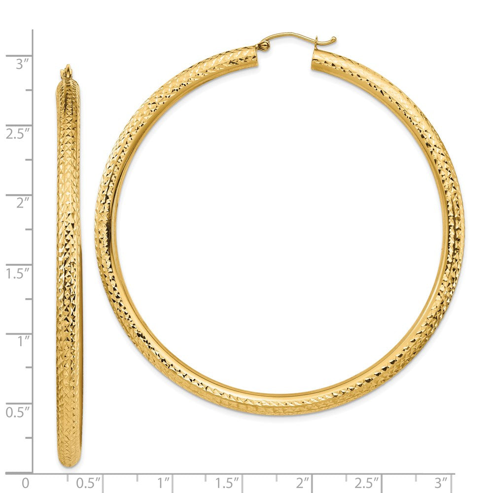 14K Gelbgold Diamantiert 4x70mm Leicht Rund Röhre Creolen