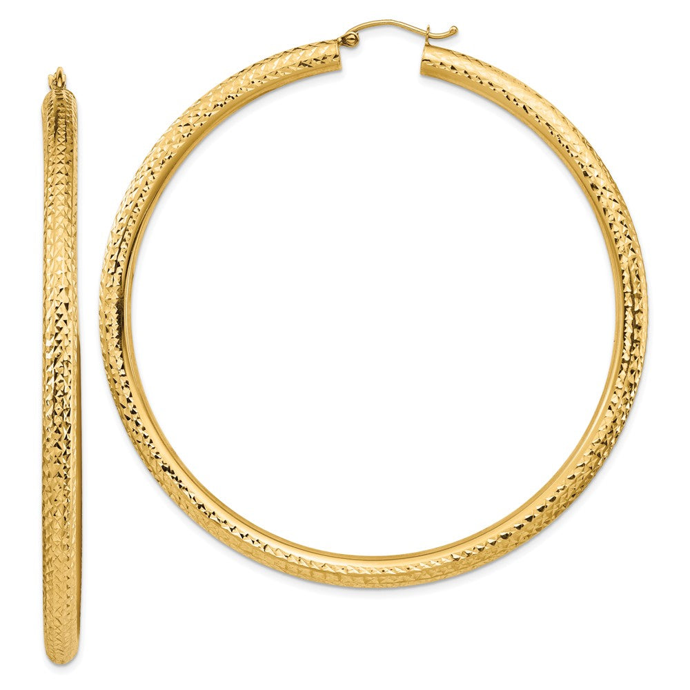 14K Gelbgold Diamantiert 4x70mm Leicht Rund Röhre Creolen