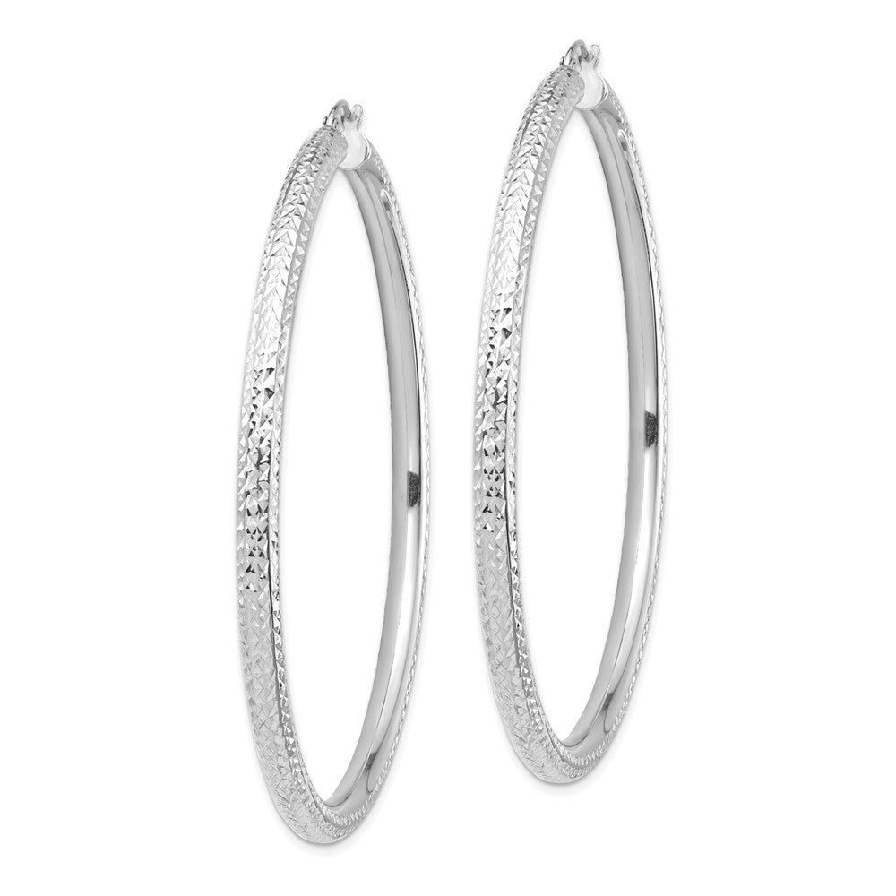14K Weißgold Diamantiert 4x70mm Leicht Rund Röhre Creolen