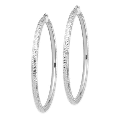 14K Weißgold Diamantiert 4x70mm Leicht Rund Röhre Creolen