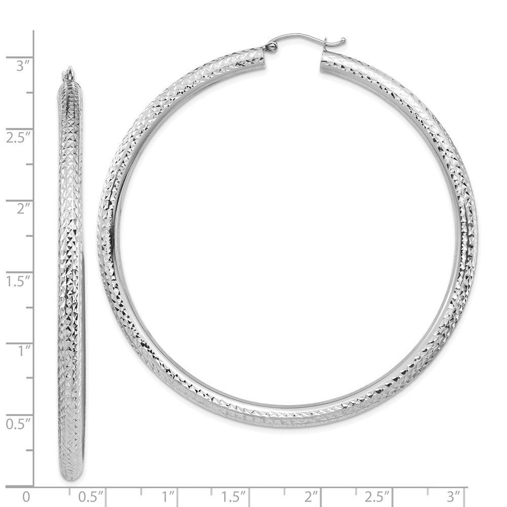 14K Weißgold Diamantiert 4x70mm Leicht Rund Röhre Creolen