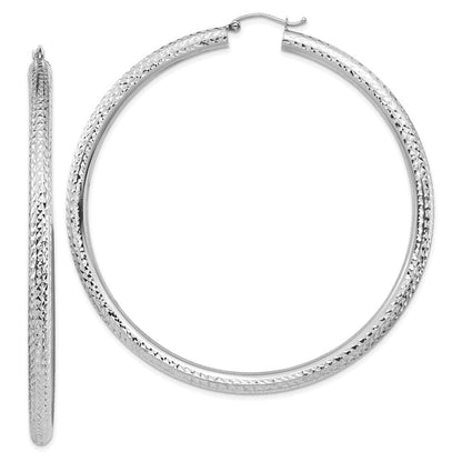 14K Weißgold Diamantiert 4x70mm Leicht Rund Röhre Creolen