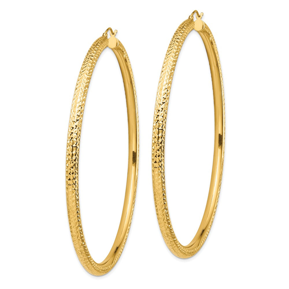 14K Gelbgold Diamantiert 4x80mm Leicht Rund Röhre Creolen