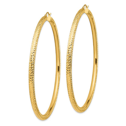 14K Gelbgold Diamantiert 4x80mm Leicht Rund Röhre Creolen