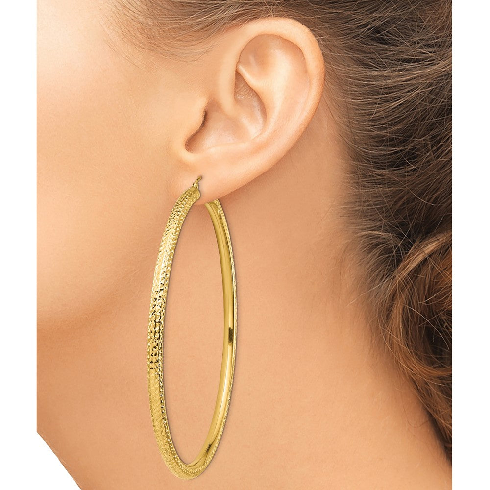 14K Gelbgold Diamantiert 4x80mm Leicht Rund Röhre Creolen