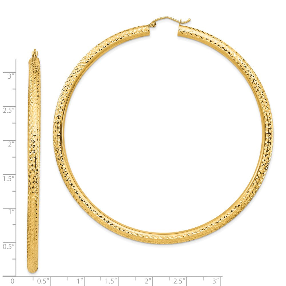 14K Gelbgold Diamantiert 4x80mm Leicht Rund Röhre Creolen
