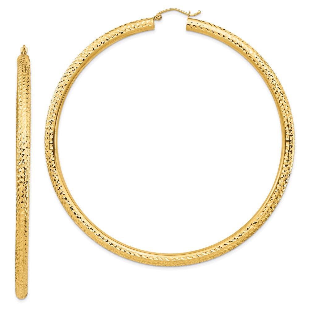 14K Gelbgold Diamantiert 4x80mm Leicht Rund Röhre Creolen