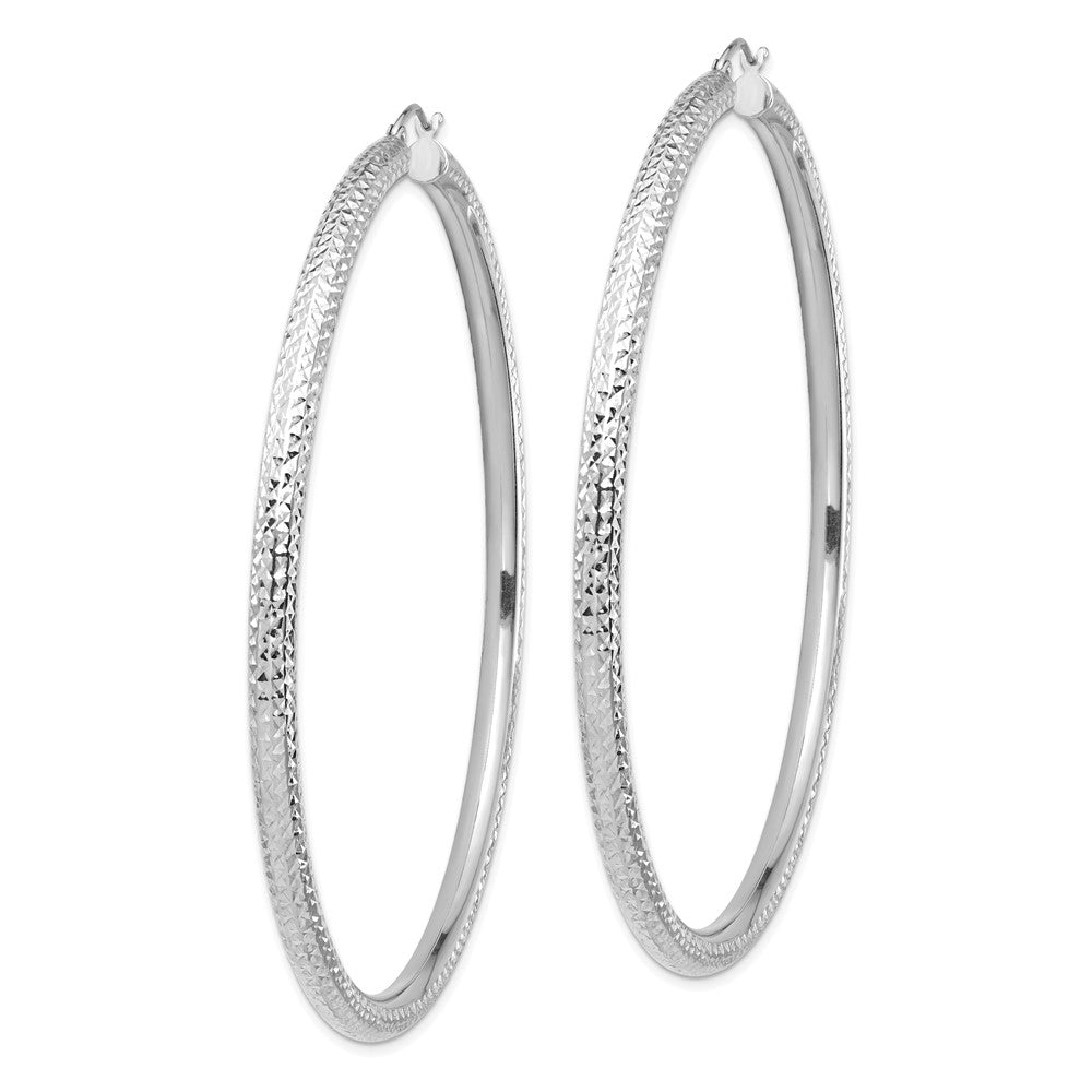 14K Weißgold Diamantiert 4x80mm Leicht Rund Röhre Creolen