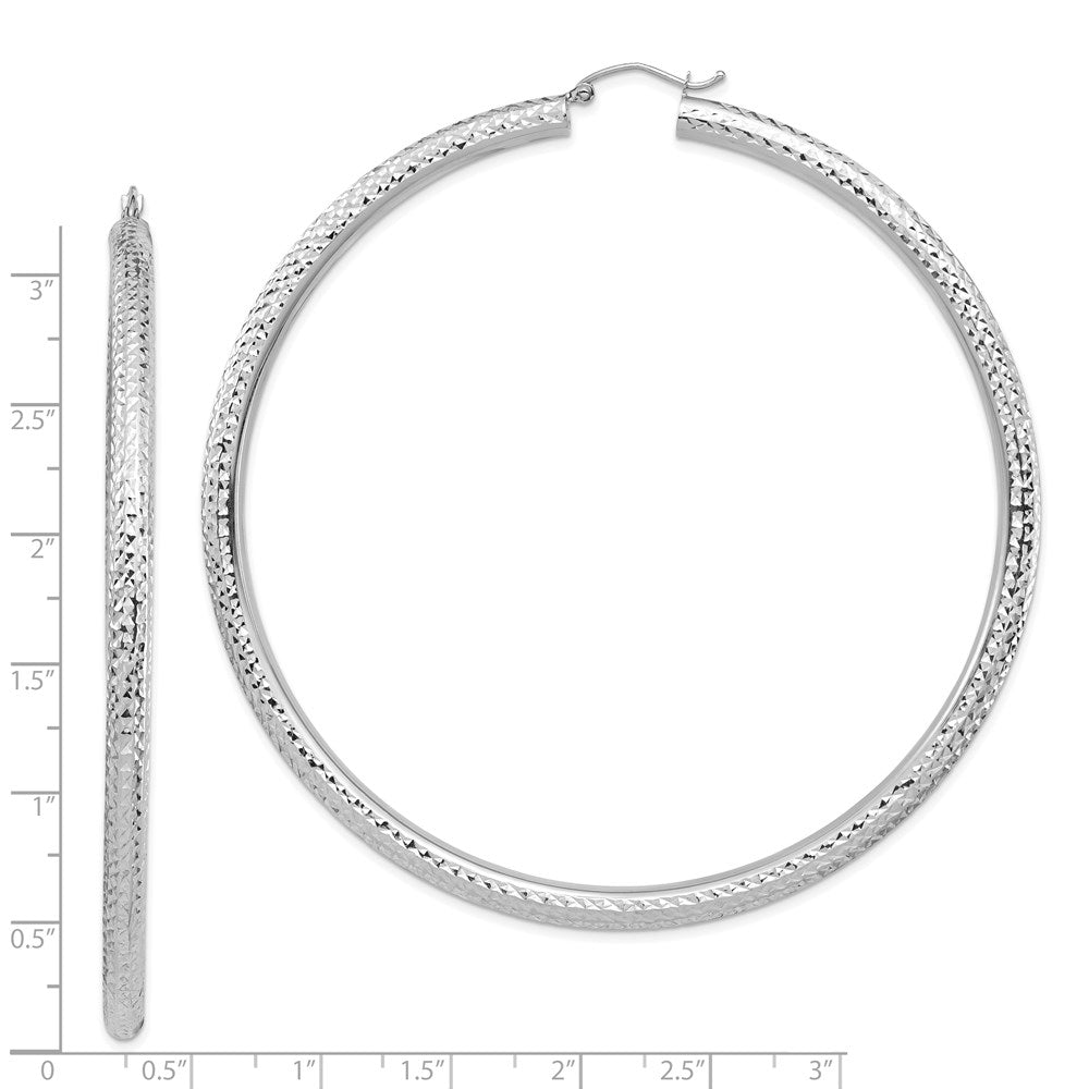 14K Weißgold Diamantiert 4x80mm Leicht Rund Röhre Creolen