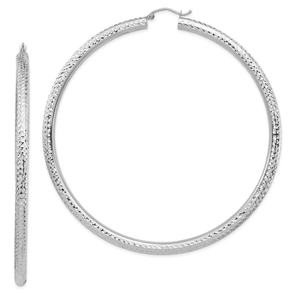 14K Weißgold Diamantiert 4x80mm Leicht Rund Röhre Creolen