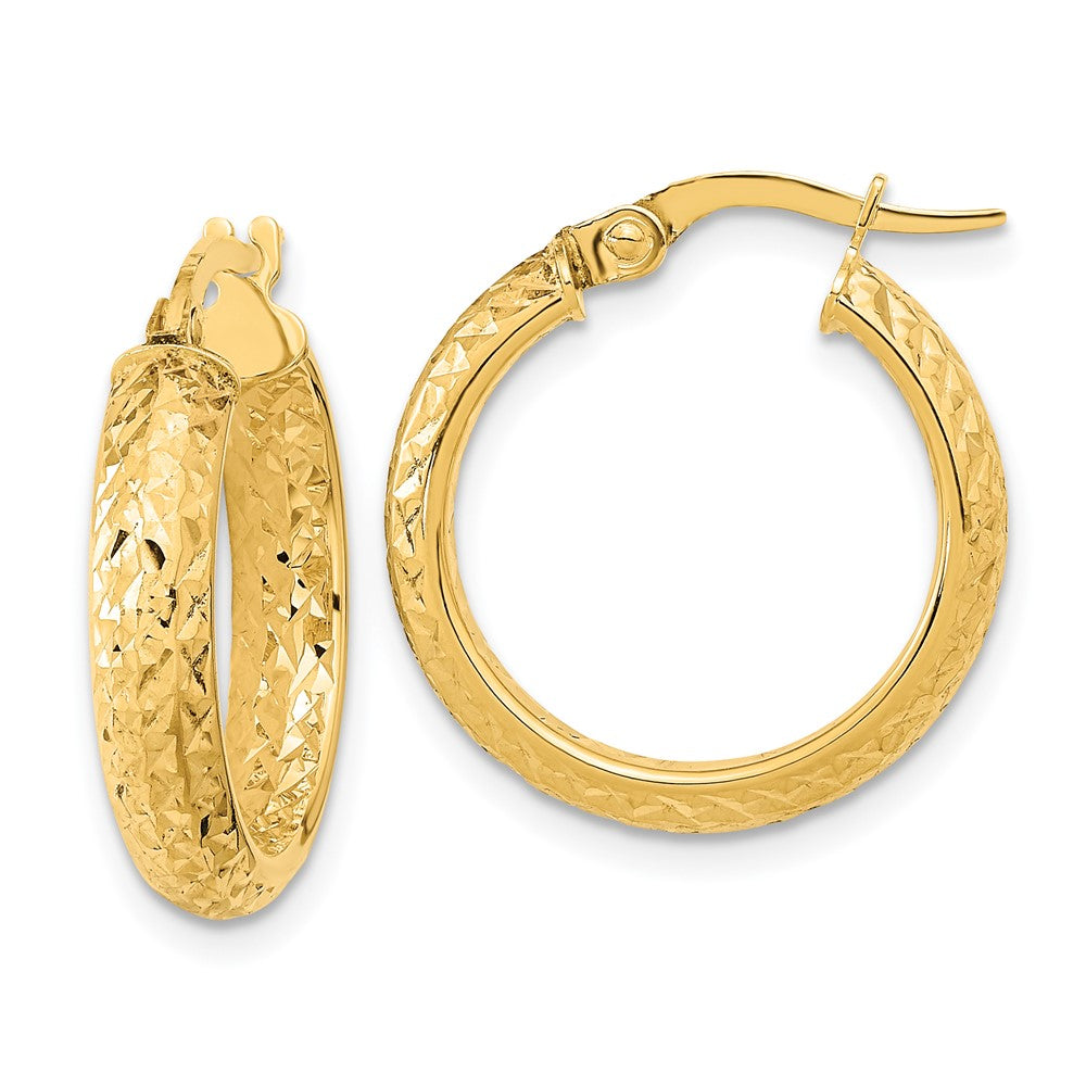 14K Gelbgold Poliert und Diamantiert Inside Außen Fantasie Creolen