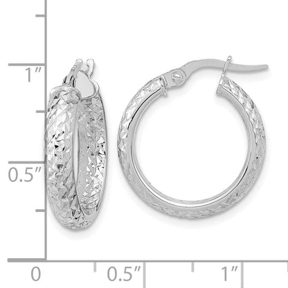 14K Weißgold Poliert und Diamantiert Inside Außen Fantasie Creolen