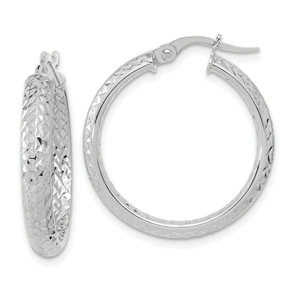 14K Weißgold Poliert und Diamantiert Inside Außen Fantasie Creolen